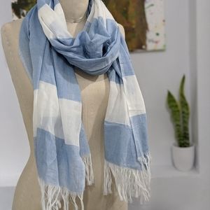 Island Company | Blue and White Fringe Vintage Scarf 100% Cotton